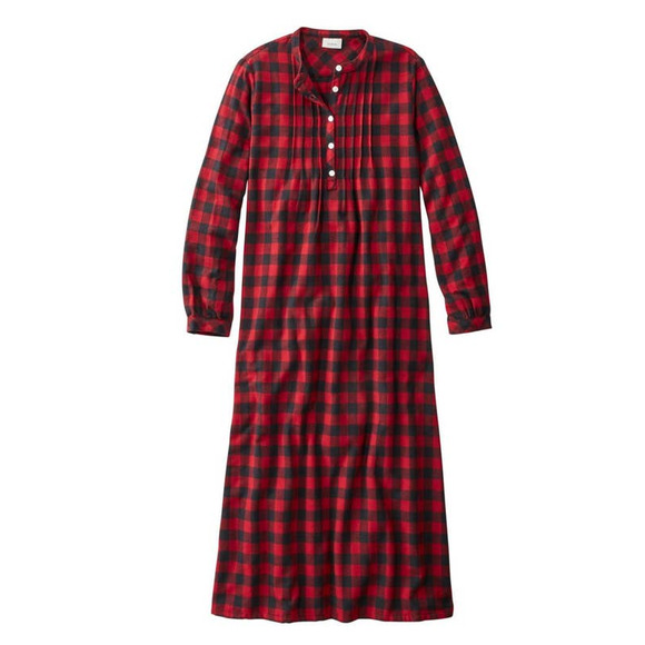 L.L. Bean Scotch Plaid Cotton Flannel Cozy Red Classic Pockets Nightgown Small - Picture 1 of 14